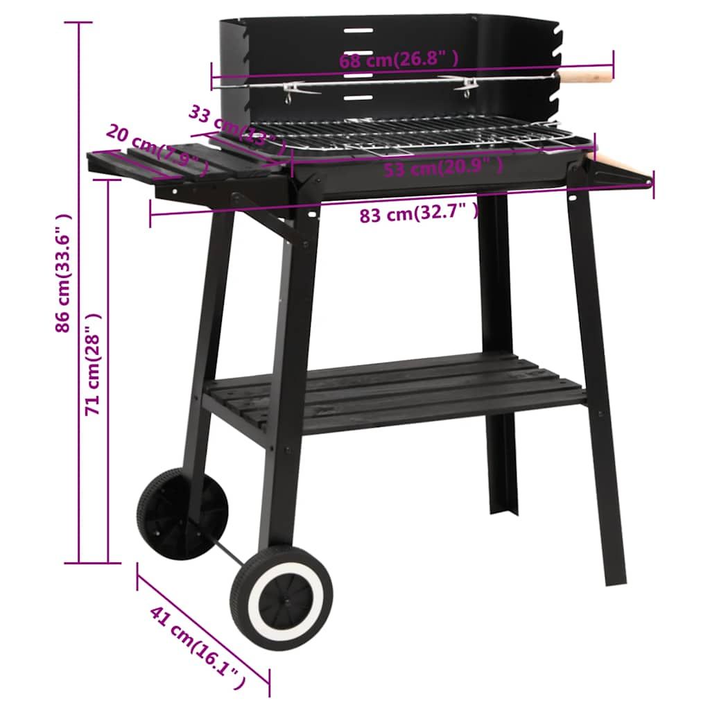 Grill węglowy z kółkami, czarna stal, VidaXL