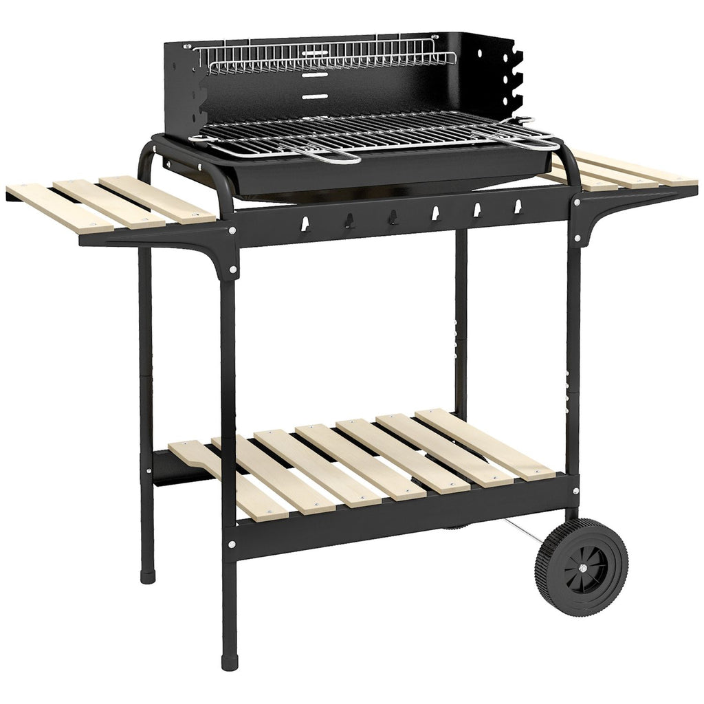 Grill węglowy Outsunny, metalowy, sosnowy, 103x47x95 cm, czarny