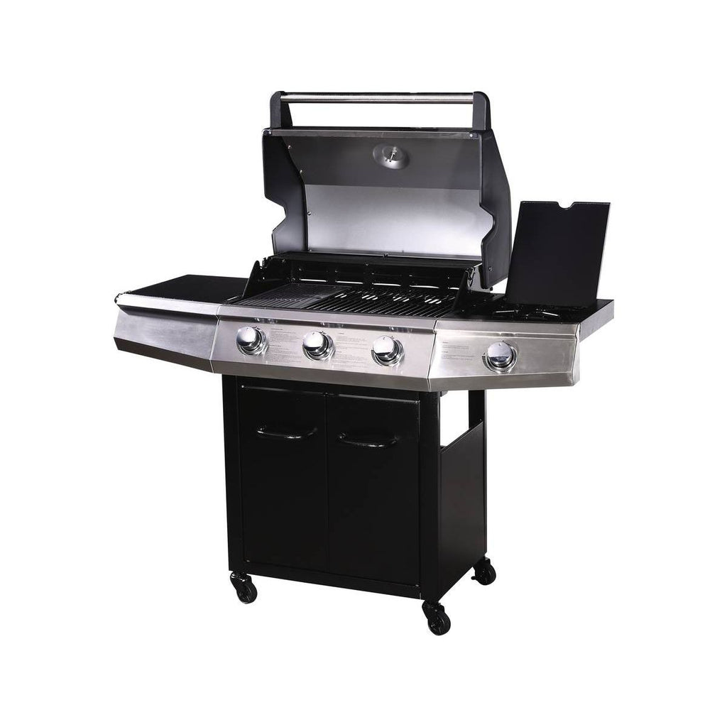 Grill gazowy z diodami LED „Bingo 4” – 4 palniki (1 strona) – 14 kW + osłona ochronna – czarny