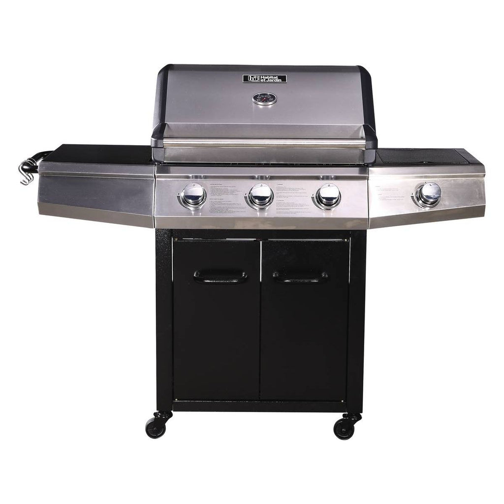Grill gazowy z diodami LED „Bingo 4” – 4 palniki (1 strona) – 14 kW + osłona ochronna – czarny
