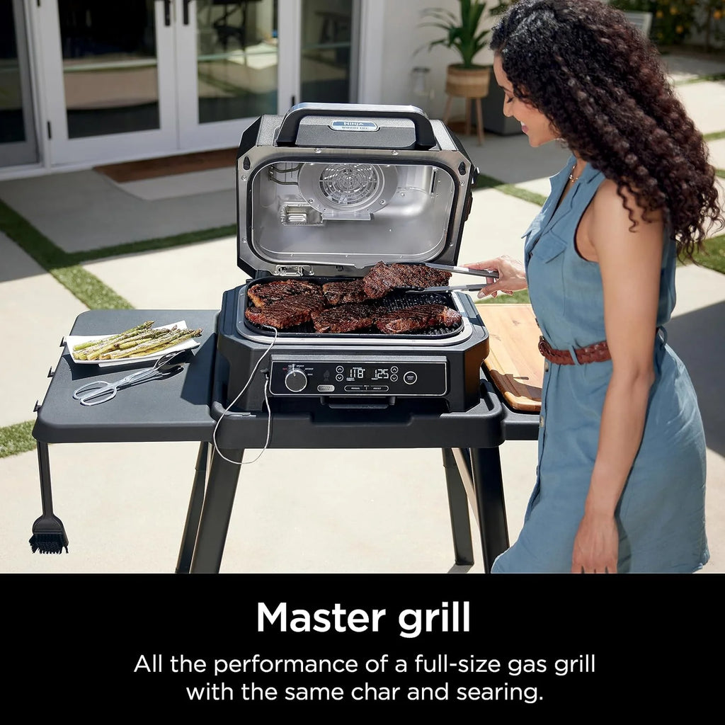 Grill i wędzarnia zewnętrzna Ninja Woodfire Pro XL 2025, termometr, grill Master 4 w 1, wędzarnia BBQ, frytkownica powietrzna na zewnątrz, piekarnik, przenośny, grill elektryczny, ciemnoszary, model OG850